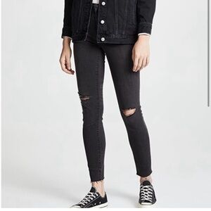 Madewell 9” High Rise Skinny Ripped Knee Jeans Raw Hem Dark Gray 27